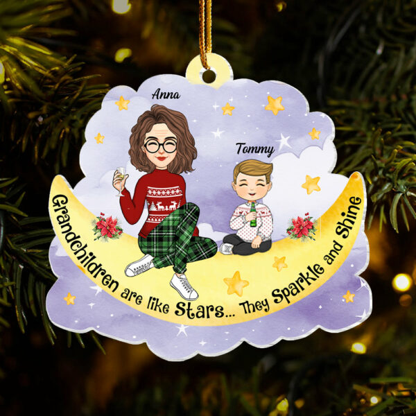Grandma And Grandkids Cute Moon Cloud - Personalized Acrylic Ornament - Image 3
