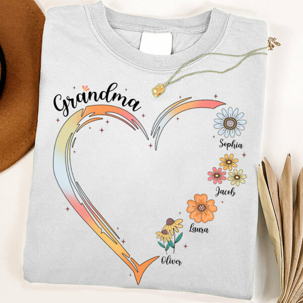 Grandma and Grandkids, Forever In Grandma's Heart - Family Personalized Custom Comfort Colors T-Shirt