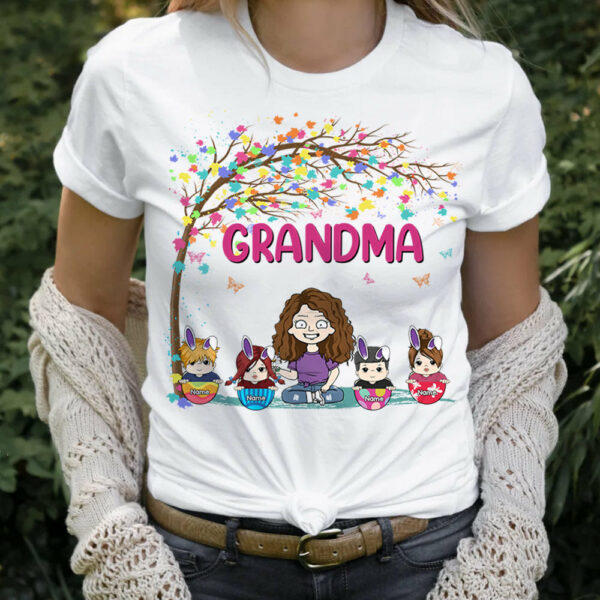 Grandma Clipart Easter Eggs With Little Bunnies Easter Day Personalized Shirt For Grandma - Image 2