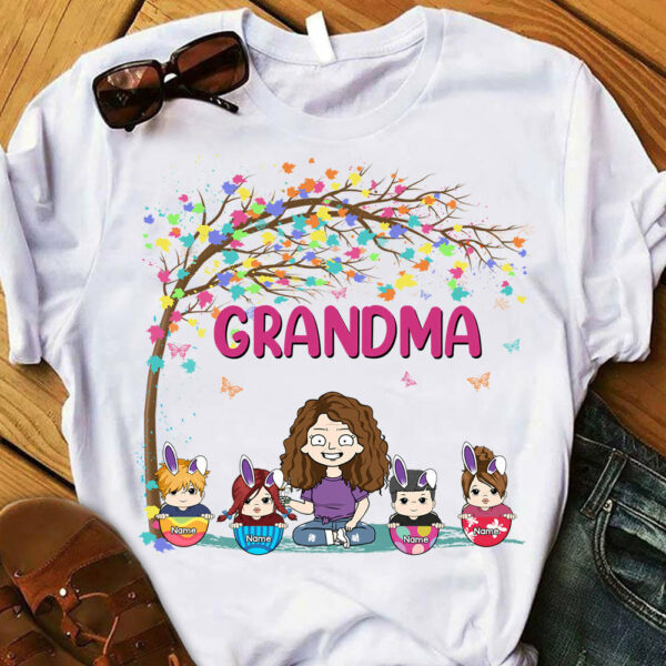 Grandma Clipart Easter Eggs With Little Bunnies Easter Day Personalized Shirt For Grandma - Image 3