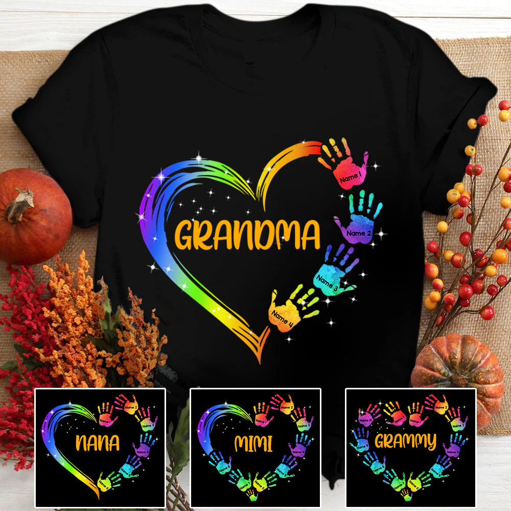 Grandma Heart And Grandkids Hands Personalized Shirts, Nickname And Names Can Be Changed