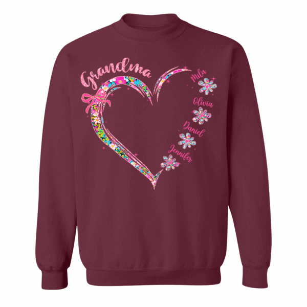 Grandma Heart Glitter Shirt - Custom Flower Shirt For Nana Mimi Gigi - Personalized Kid Names NA04 - Image 10