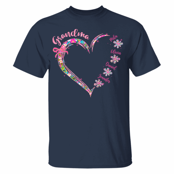 Grandma Heart Glitter Shirt - Custom Flower Shirt For Nana Mimi Gigi - Personalized Kid Names NA04 - Image 3