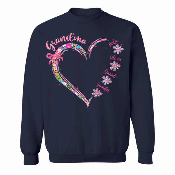 Grandma Heart Glitter Shirt - Custom Flower Shirt For Nana Mimi Gigi - Personalized Kid Names NA04 - Image 8