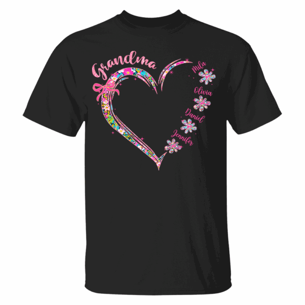 Grandma Heart Glitter Shirt - Custom Flower Shirt For Nana Mimi Gigi - Personalized Kid Names NA04 - Image 3