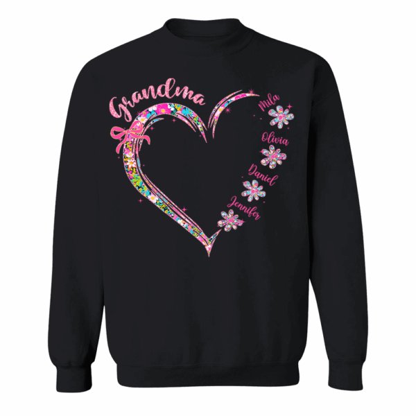 Grandma Heart Glitter Shirt - Custom Flower Shirt For Nana Mimi Gigi - Personalized Kid Names NA04 - Image 7