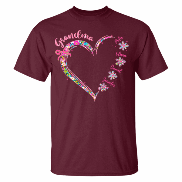 Grandma Heart Glitter Shirt - Custom Flower Shirt For Nana Mimi Gigi - Personalized Kid Names NA04 - Image 5