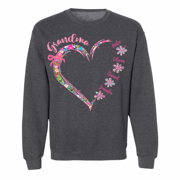Grandma Heart Glitter Shirt - Custom Flower Shirt For Nana Mimi Gigi - Personalized Kid Names NA04 - Image 9