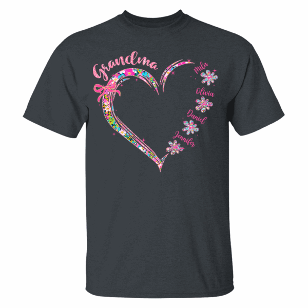 Grandma Heart Glitter Shirt - Custom Flower Shirt For Nana Mimi Gigi - Personalized Kid Names NA04 - Image 4