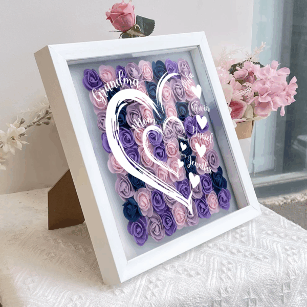 Grandma Hearts Mommy Hearts - Personalized Flower Shadow Box - Image 4