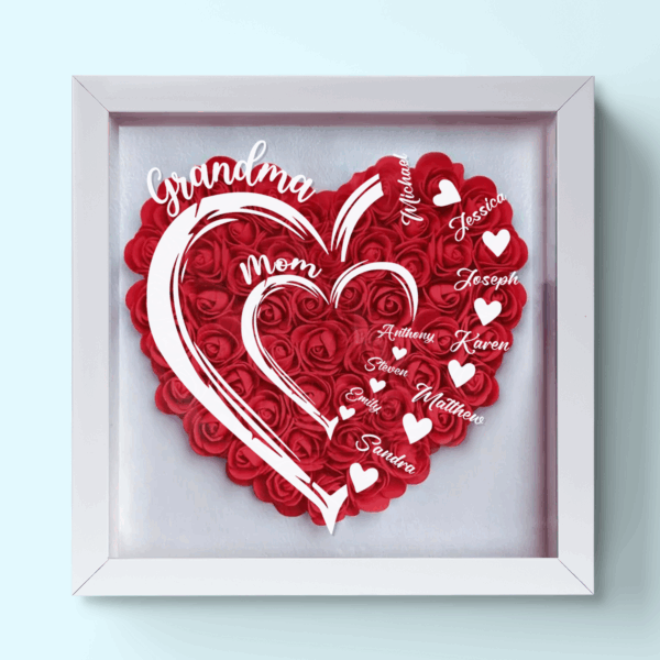 Grandma Hearts Mommy Hearts - Personalized Flower Shadow Box