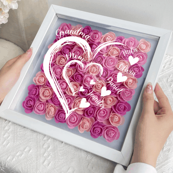 Grandma Hearts Mommy Hearts - Personalized Flower Shadow Box - Image 3
