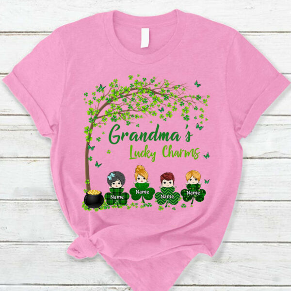 Grandma Mom Lucky Charm Peeking Kids Personalized Shirt - Image 3