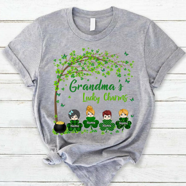 Grandma Mom Lucky Charm Peeking Kids Personalized Shirt - Image 2