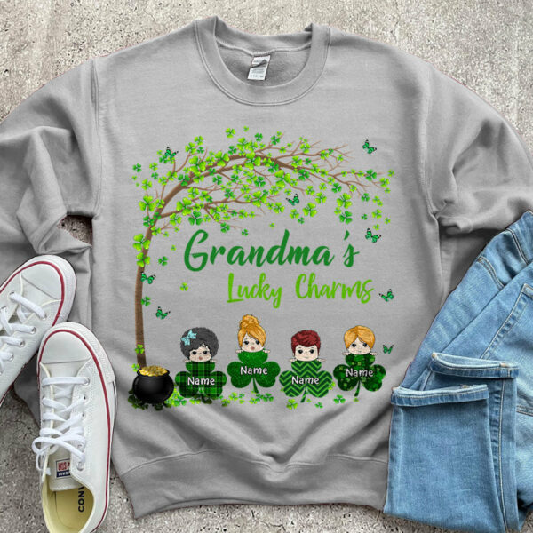 Grandma Mom Lucky Charm Peeking Kids Personalized Shirt - Image 6