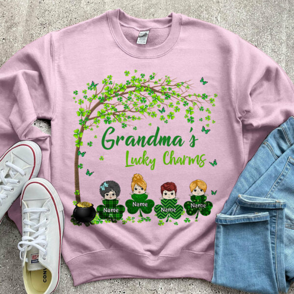 Grandma Mom Lucky Charm Peeking Kids Personalized Shirt - Image 7