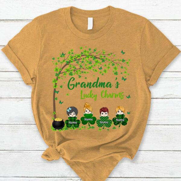 Grandma Mom Lucky Charm Peeking Kids Personalized Shirt - Image 4