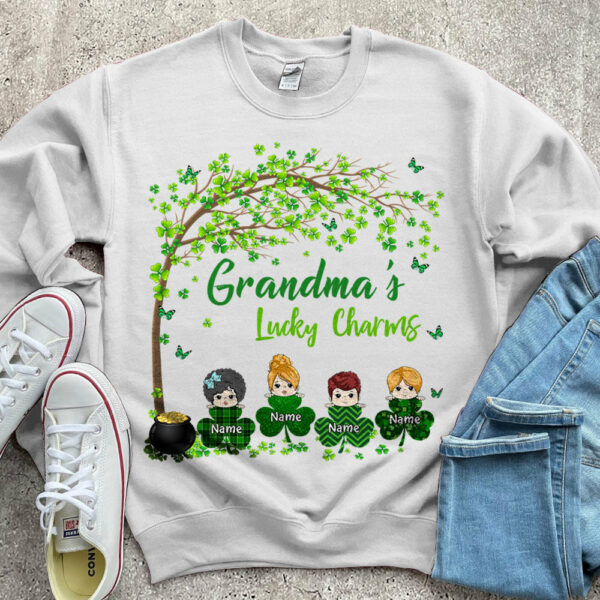 Grandma Mom Lucky Charm Peeking Kids Personalized Shirt - Image 5