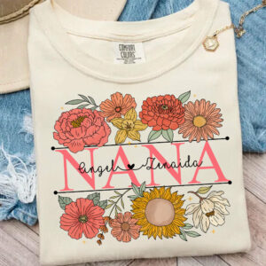 Grandma Retro Floral Shirt - Custom Nickname Grandma Nana Mimi & Kid Names - Mother's Day NA04