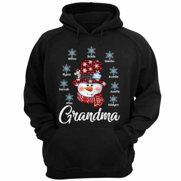 Grandma Snowman And Snowflakes Winter Christmas T-Shirt, Funny Grandma Nana Mimi Christmas Shirt, Custom Grandma With Grandkids Name Shirt - Image 3
