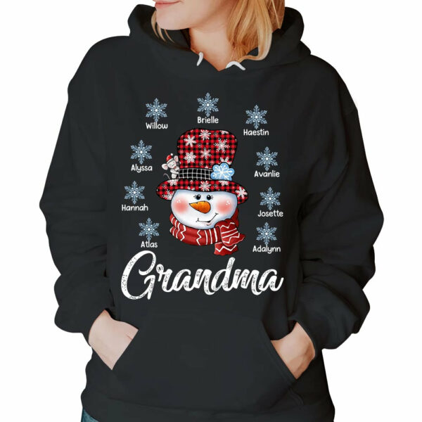 Grandma Snowman And Snowflakes Winter Christmas T-Shirt, Funny Grandma Nana Mimi Christmas Shirt, Custom Grandma With Grandkids Name Shirt - Image 4