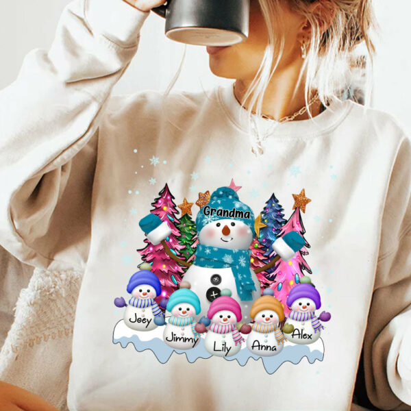 Grandma Snowman & Kid Christmas Tree Personalized Shirt