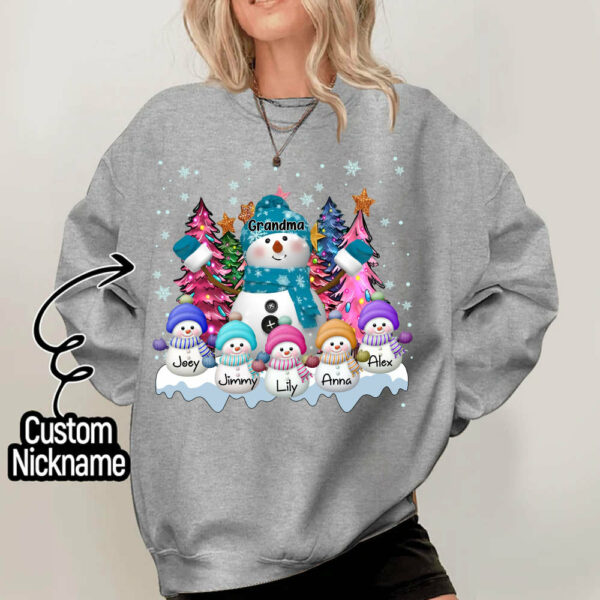 Grandma Snowman & Kid Christmas Tree Personalized Shirt - Image 2