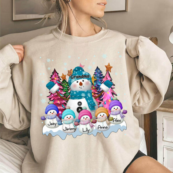 Grandma Snowman & Kid Christmas Tree Personalized Shirt - Image 5