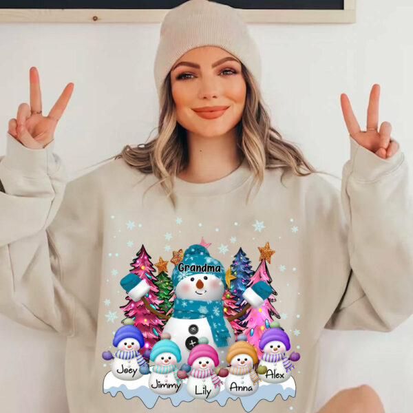 Grandma Snowman & Kid Christmas Tree Personalized Shirt - Image 9