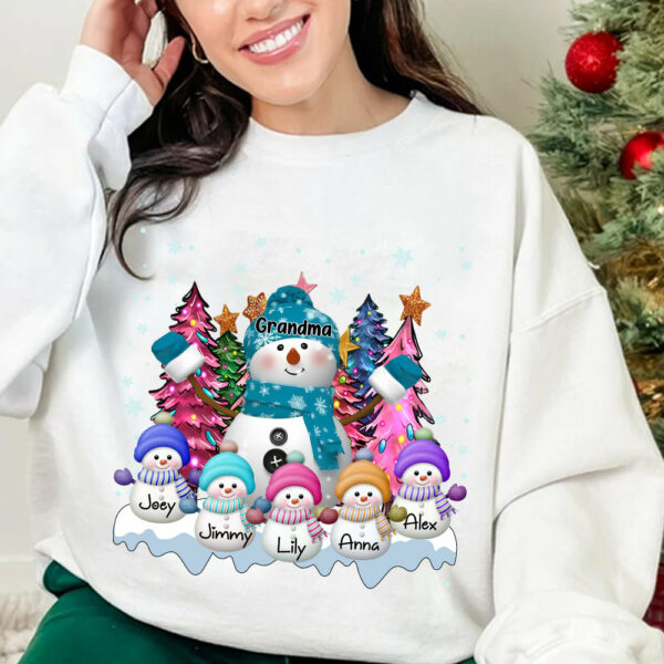 Grandma Snowman & Kid Christmas Tree Personalized Shirt - Image 11