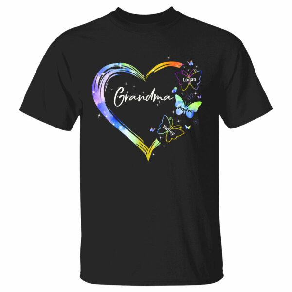 Grandma With Grandkid's Name Shirt, Heart Floral Butterflies Shirts Gift For Grandmas - Image 2