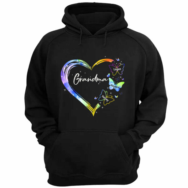 Grandma With Grandkid's Name Shirt, Heart Floral Butterflies Shirts Gift For Grandmas - Image 5