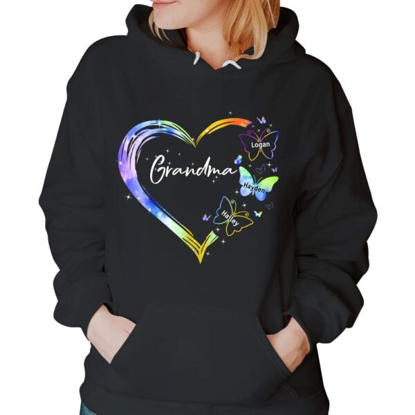 Grandma With Grandkid's Name Shirt, Heart Floral Butterflies Shirts Gift For Grandmas - Image 4