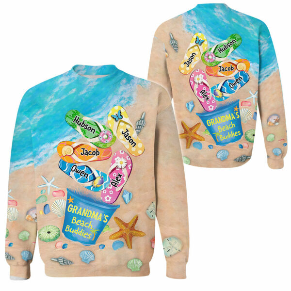 Grandma's Beach Buddies Summer Flip Flop Personalized All Over Print Shirts - Image 3