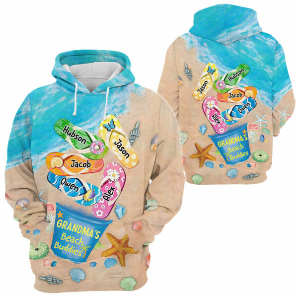 Grandma's Beach Buddies Summer Flip Flop Personalized All Over Print Shirts - Image 5