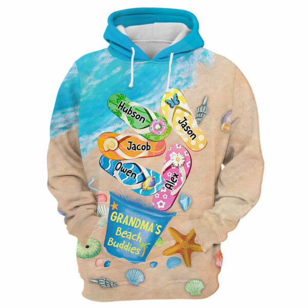 Grandma's Beach Buddies Summer Flip Flop Personalized All Over Print Shirts - Image 2