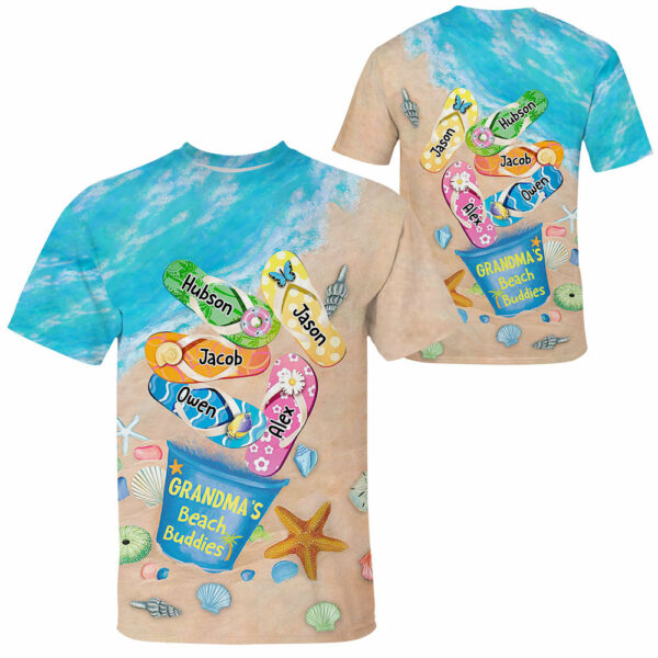 Grandma's Beach Buddies Summer Flip Flop Personalized All Over Print Shirts - Image 4