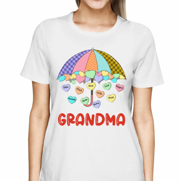Grandma's Sweethearts Umbrella Colorful Hearts Candy Personalized Shirt For Nana - Image 2