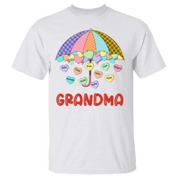 Grandma's Sweethearts Umbrella Colorful Hearts Candy Personalized Shirt For Nana