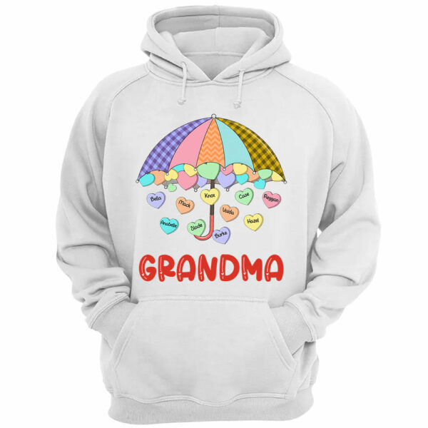 Grandma's Sweethearts Umbrella Colorful Hearts Candy Personalized Shirt For Nana - Image 3