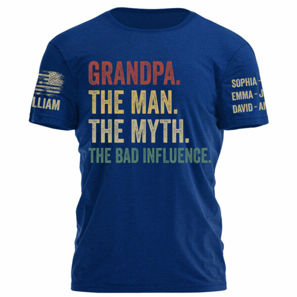 Grandpa The Man The Myth The Bad Influence Personalized Shirt For Grandpa Custom Nickname and Kid's Name H2511 - Image 4