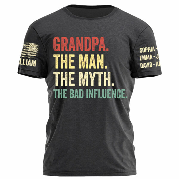 Grandpa The Man The Myth The Bad Influence Personalized Shirt For Grandpa Custom Nickname and Kid's Name H2511 - Image 3