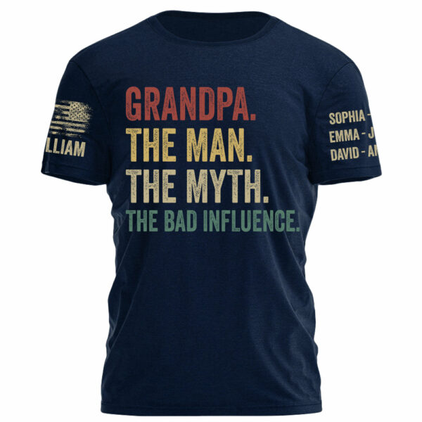 Grandpa The Man The Myth The Bad Influence Personalized Shirt For Grandpa Custom Nickname and Kid's Name H2511 - Image 2