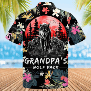 Grandpa Wolf Pack Personalized Hawaiian Shirt