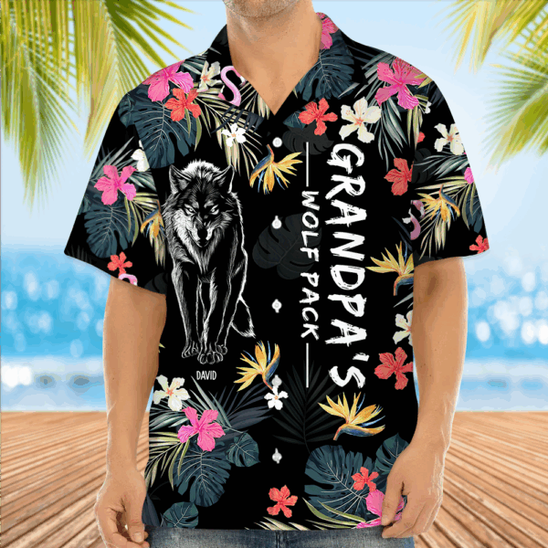 Grandpa Wolf Pack Personalized Hawaiian Shirt - Image 4