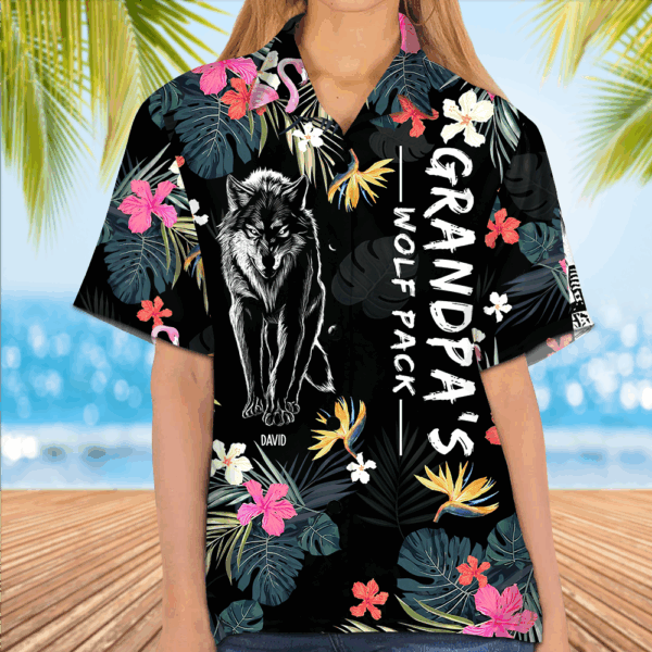 Grandpa Wolf Pack Personalized Hawaiian Shirt - Image 6