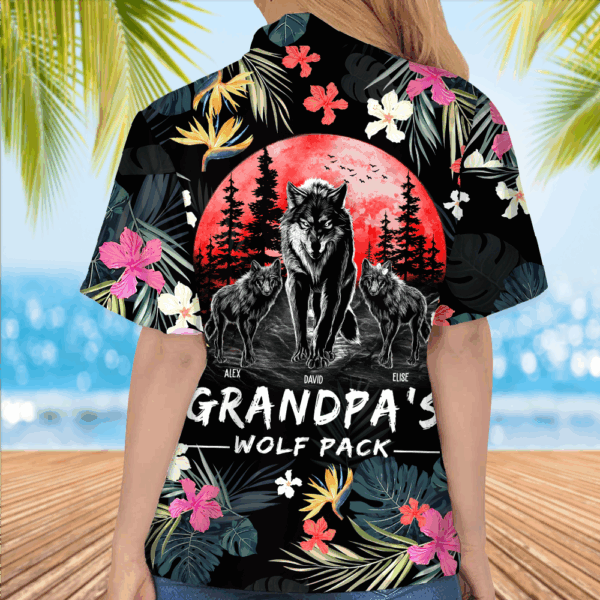 Grandpa Wolf Pack Personalized Hawaiian Shirt - Image 5
