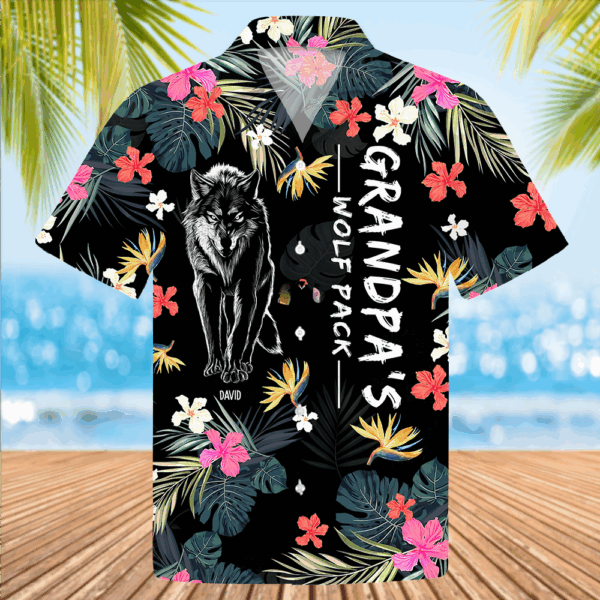 Grandpa Wolf Pack Personalized Hawaiian Shirt - Image 2