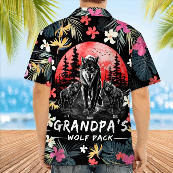 Grandpa Wolf Pack Personalized Hawaiian Shirt - Image 3