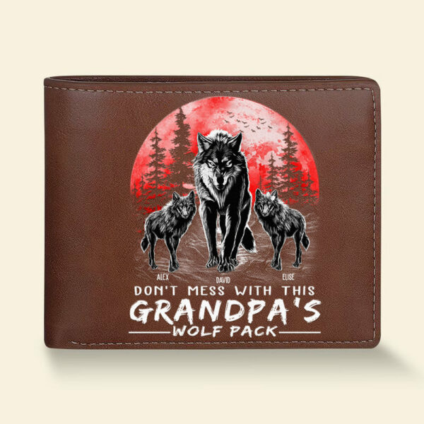 Grandpa Wolf Pack Personalized Leather Wallet - Perfect Father's Day Gift for Grandfather & Dad - Unique Men's Personalized Leather Wallet - Image 2
